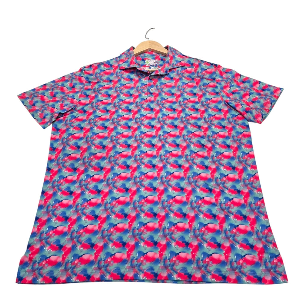 TaylorByrd Performance Golf Polo Shirt Multicolor Paint Abstract, Men's Size L
